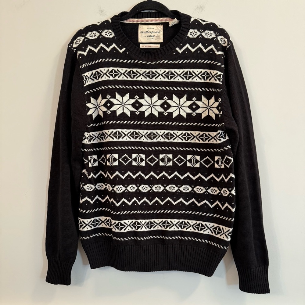 Men’s Weatherproof Black and White fair isle Christmas Crewneck Sweater size M